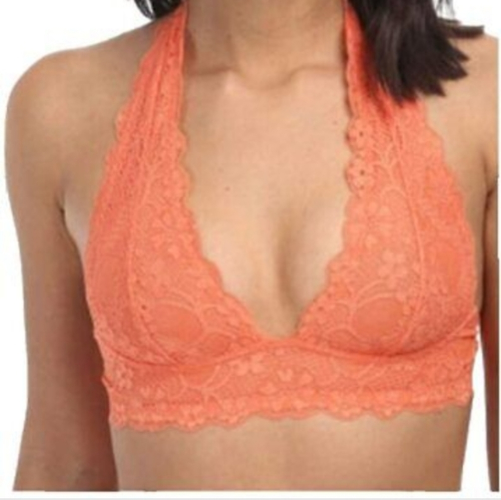 Free People Coral Lace Halter Bra Size Large‎